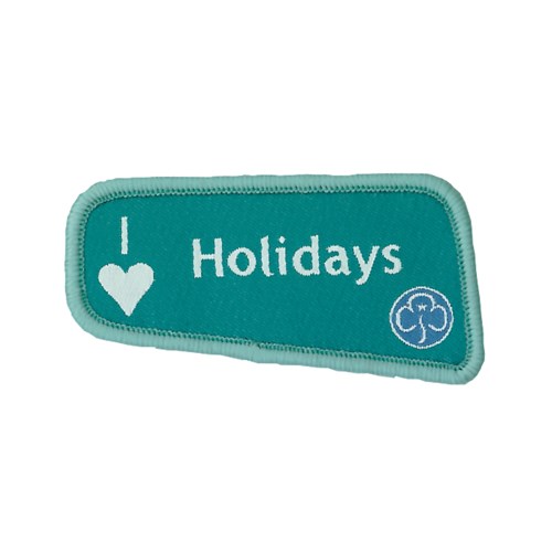 I heart love holidays teal woven badge