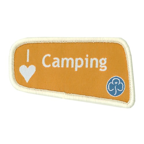 I heart love camping orange woven badge