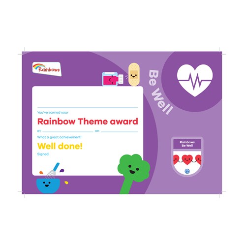 Theme award - Rainbows Be Well certificate
