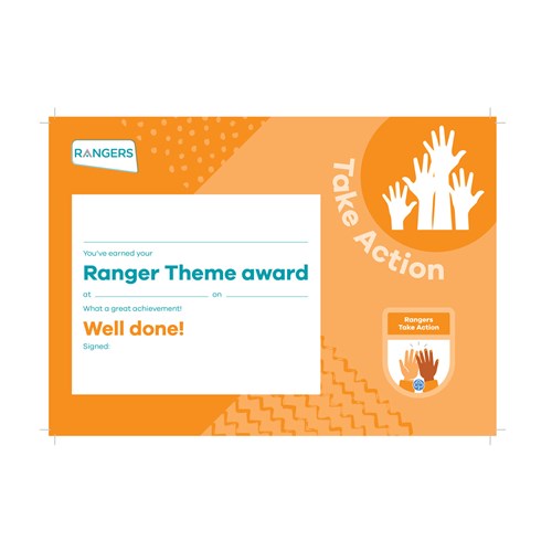 Theme award - Rangers Take Action certificate