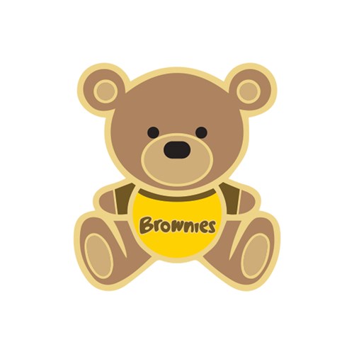 Brownies teddy wearing T-shirt pin badge 