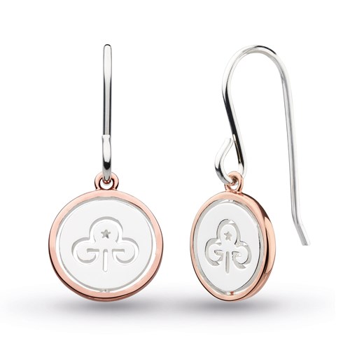 Silver disc drop earrings with rose gold accents