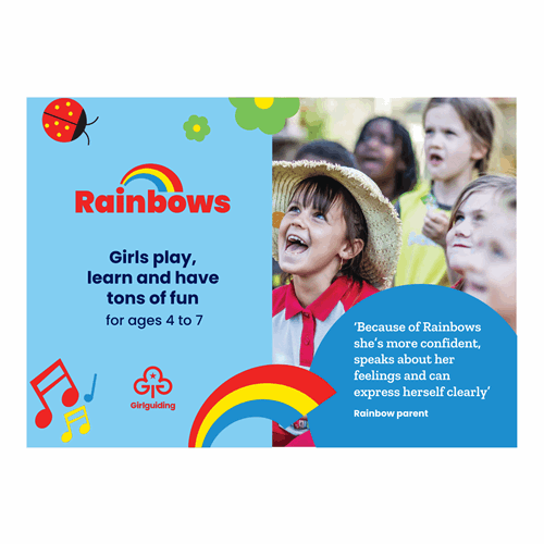 Rainbows recruitment marketing postcard