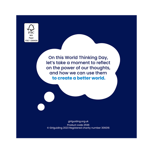 Back view of world thinking day 2024 card.