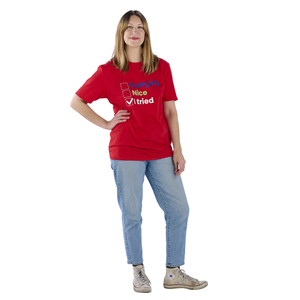 Woman wearing Naughty Nice Christmas adults  t-shirt 