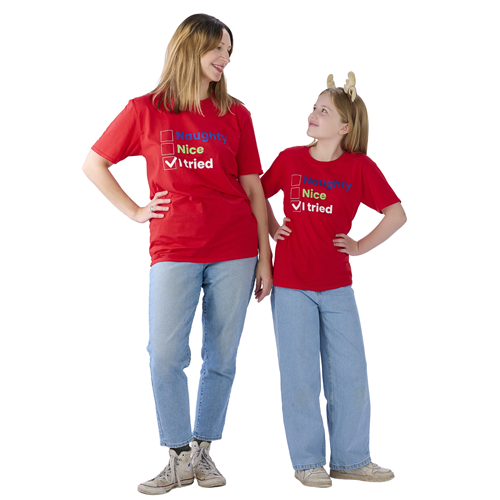 woman and girl wearing Naughty Nice Christmas  t-shirt 